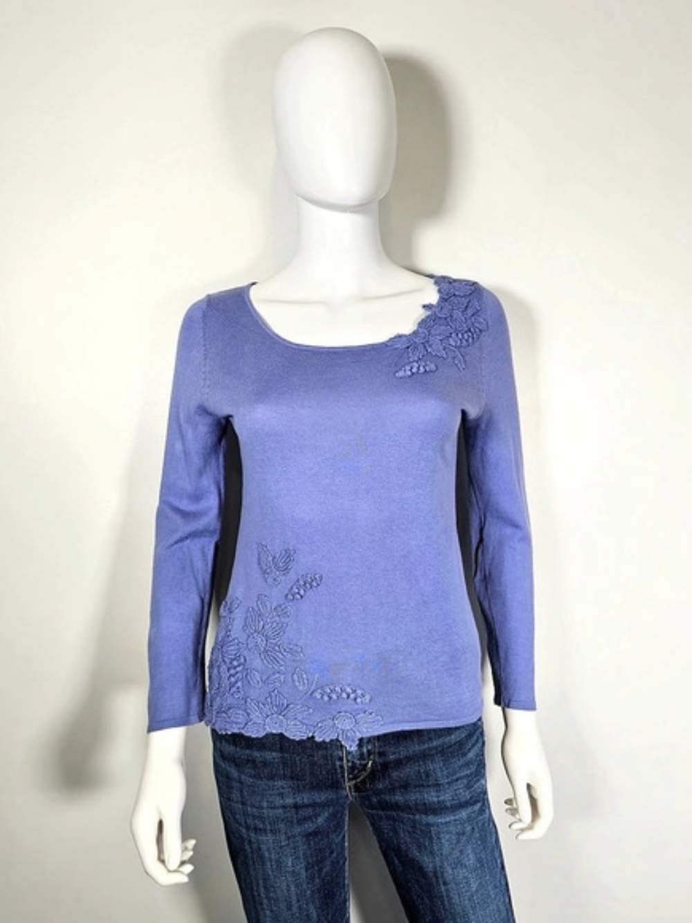 Philosophy di Alberta Ferretti Periwinkle Blue Floral Embroidered Top Sz 6